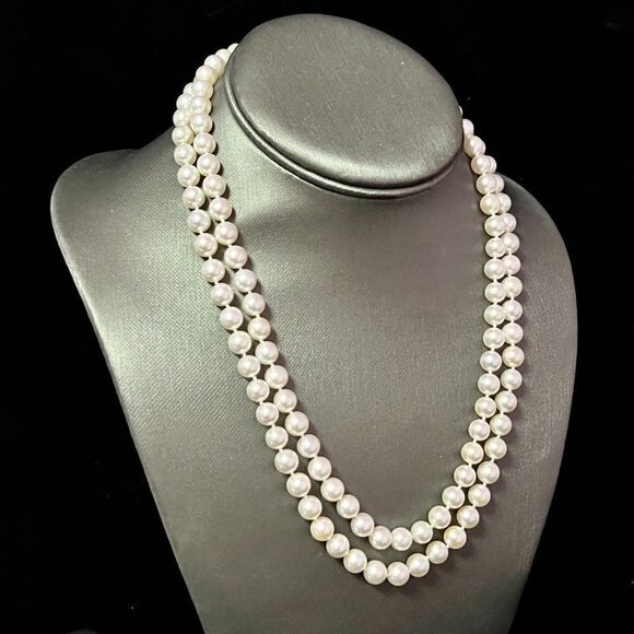 Akoya Pearl Diamond 2-Strand Gold Necklace 7.5 mm 19.25" Certified $9,975 210643 - Picture 7 of 9
